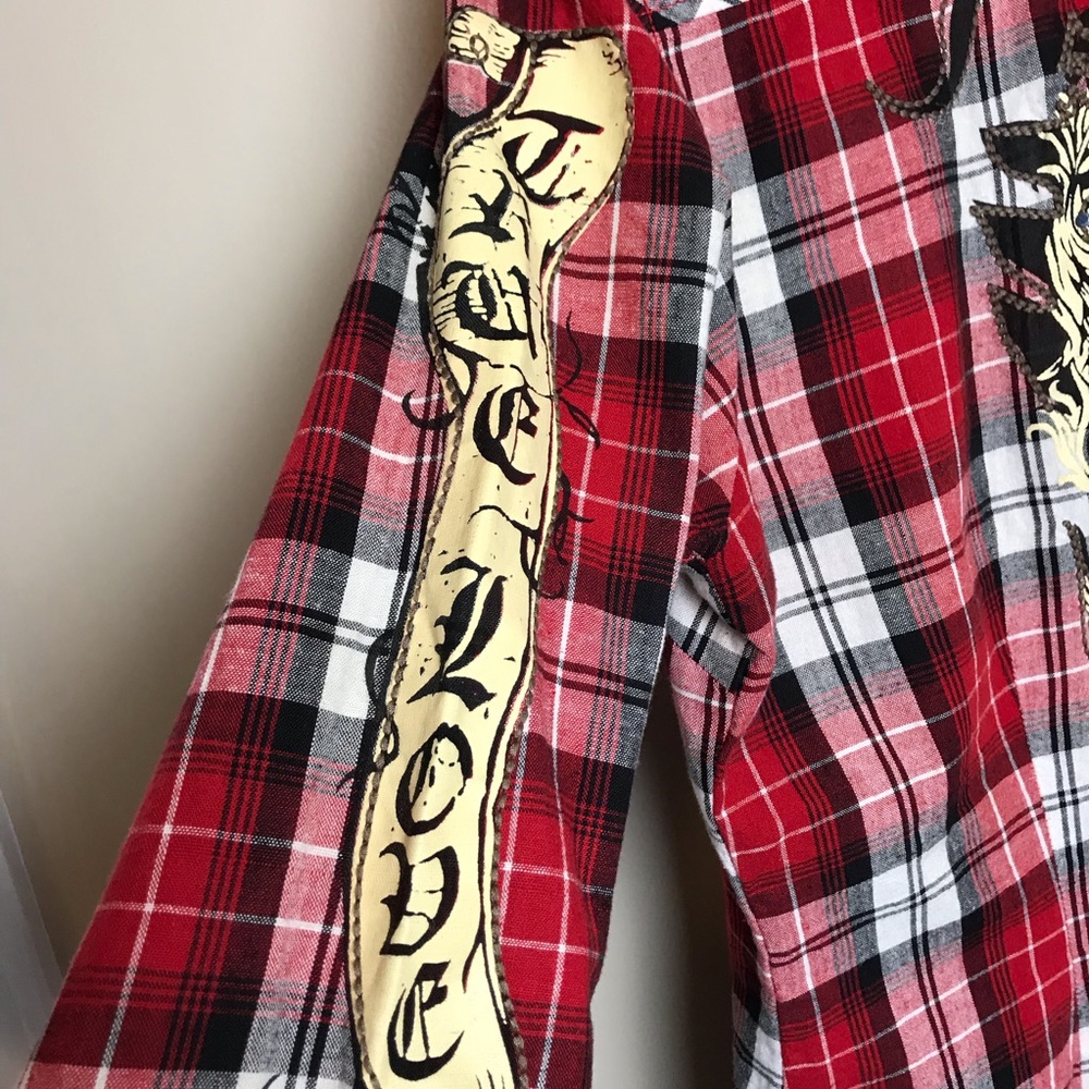 54” Vintage Havana Red Plaid Button Down Shirt - Picture 5 of 7
